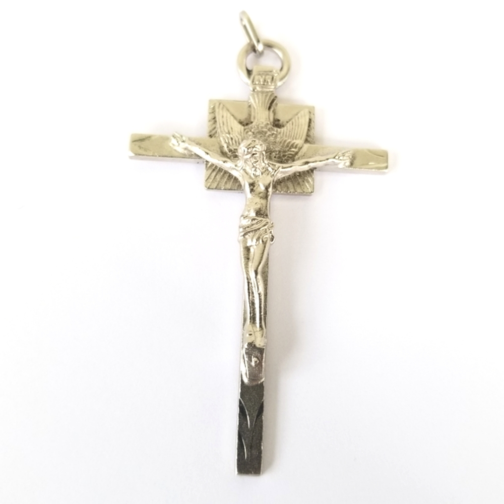 Vintage crucifix cross holy spirit dove above jesus pendant